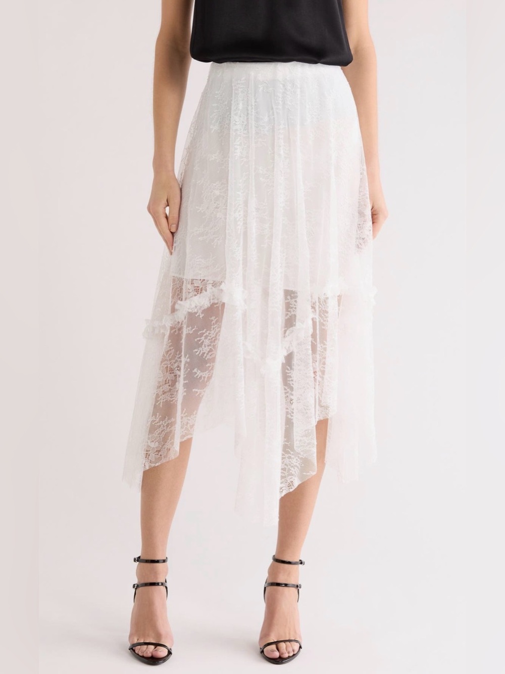 Josie Asymmetric Lace Skirt in White NWT